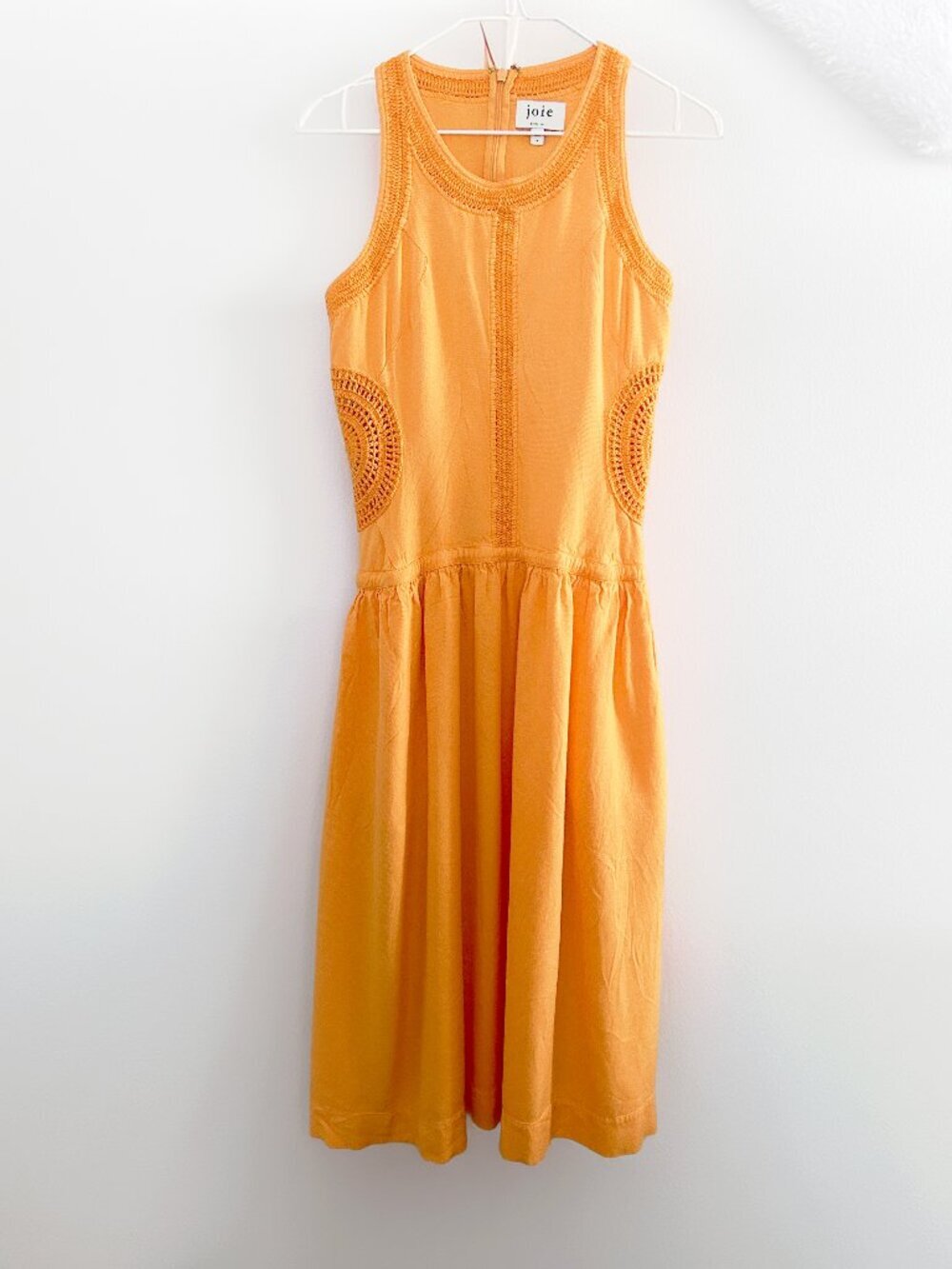 Joie Crochet Detail Yellow Orange Vale Sleeveless Midi Dress Boho Size 4 - Picture 2 of 12